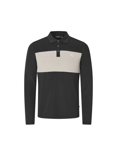 Polo de manga larga de piqué de lana negro para hombre Axel - Kingsland