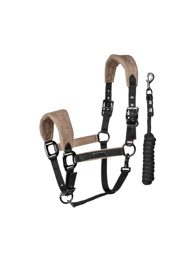Cabezada de cuadra con ramal negra y marrón (Brown Iron) para caballo y pony Audrey - Kingsland