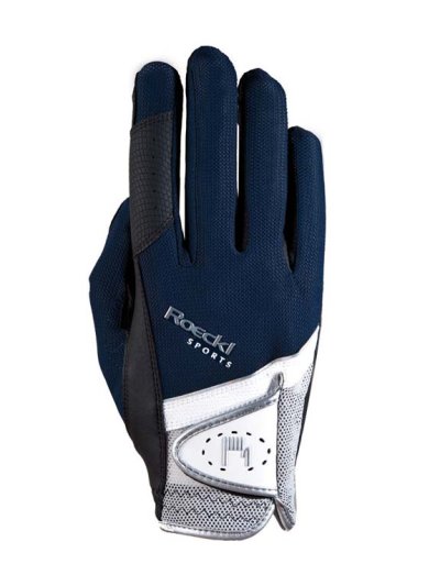 Horse riding gloves in navy blue, white, and silver – Madrid - Roeckl