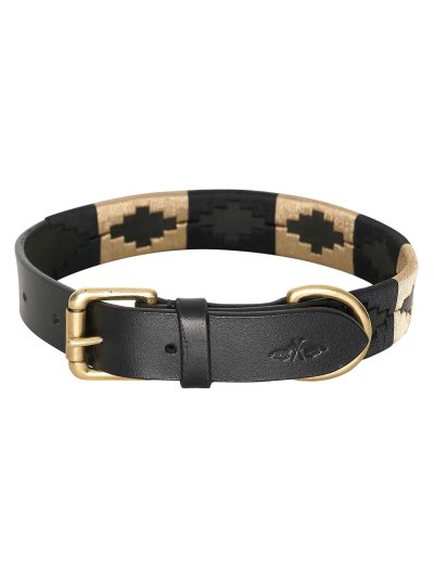Collar para perro de cuero negro y bordado dorado y negro - HV Polo