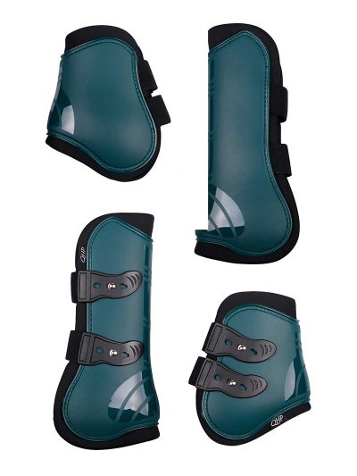 Set of 4 dark teal tendon and fetlock protectors for horse - QHP