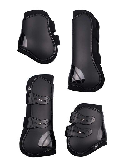 Set of 4 black tendon and fetlock protectors - QHP