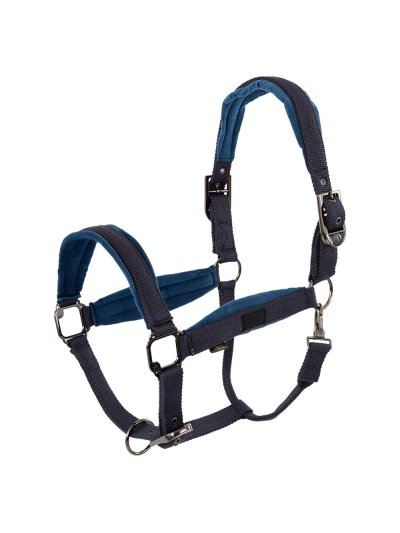 Cabezada de cuadra azul marino con forro de terciopelo para caballo y pony Julia - BR