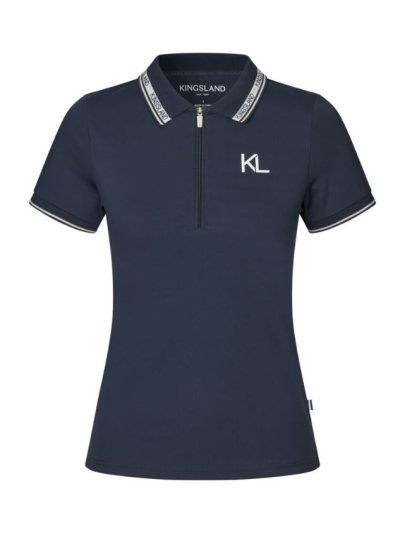 T-shirt en piqué à manches courtes en bleu marine avec détails dorés et beige clair avec demi-fermeture éclair avant pour femme-KLNaira - Kingsland