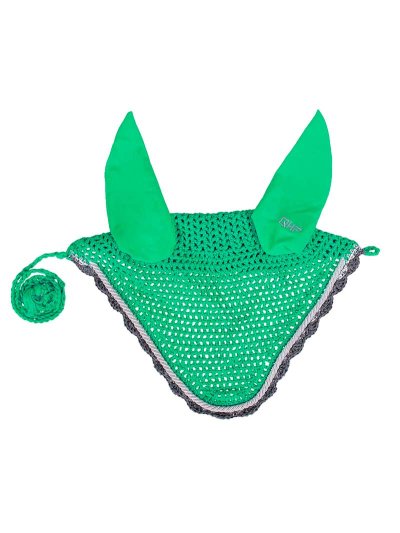 Green crochet earmuffs with silver and gray details for horse and pony - QHP