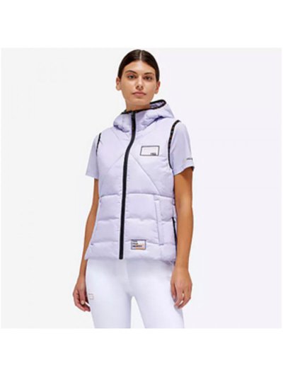 Lilac nylon and jersey quilted hooded gilet for women - RG