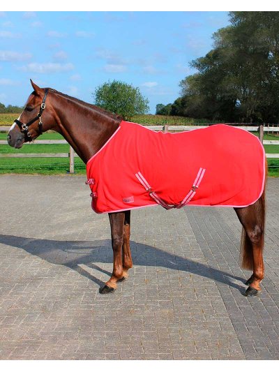 Manta polar de secado con cinchuelos roja para pony y caballo - QHP