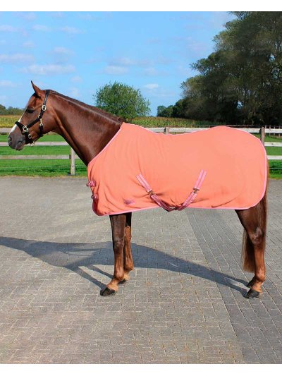 Manta polar de secado con cinchuelos naranja claro/coral para pony - QHP