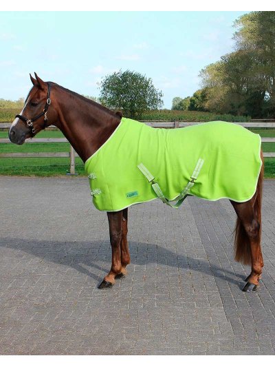 Manta polar de secado con cinchuelos verde lima para pony - QHP