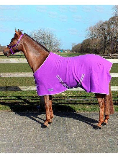 Manta polar de secado con cinchuelos morada para pony y caballo - QHP