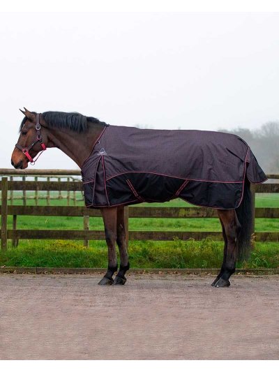 Manta impermeable de exterior negra y fucsia (300g 600D) para caballo y pony - QHP