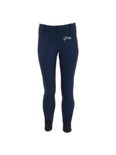 Navy blue and grey horseback riding pants with silicone full seat grip junior unisex model Hajo - BR