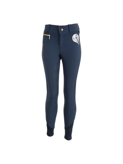 Navy blue horseback riding pants with silicone full seat grip for girls model Hedwig - BR