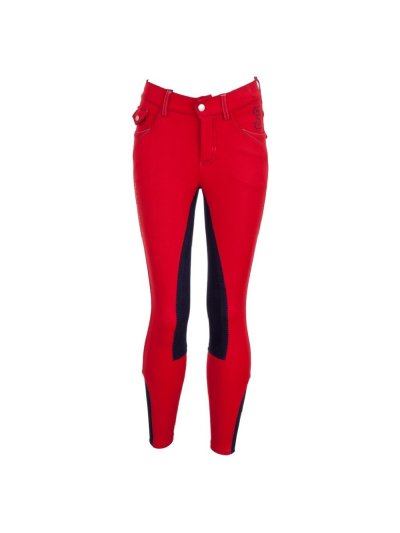 Red full-seat leather grip riding breeches with navy blue seat – Junior unisex – Sánchez model - BR