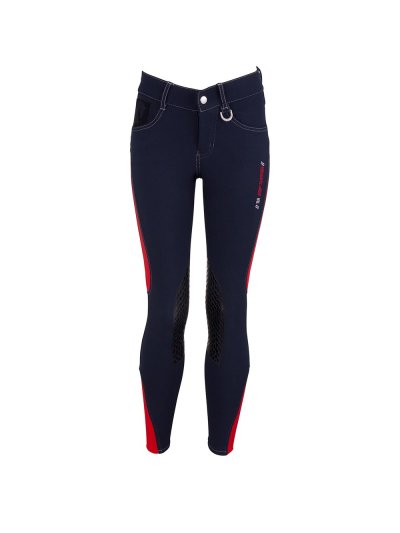 Navy blue and red silicone knee-grip riding breeches – Junior unisex – Mika model - BR