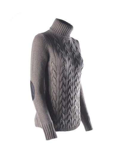 Beige cable knit sweater with high neck for women model Oslo - Vestrum