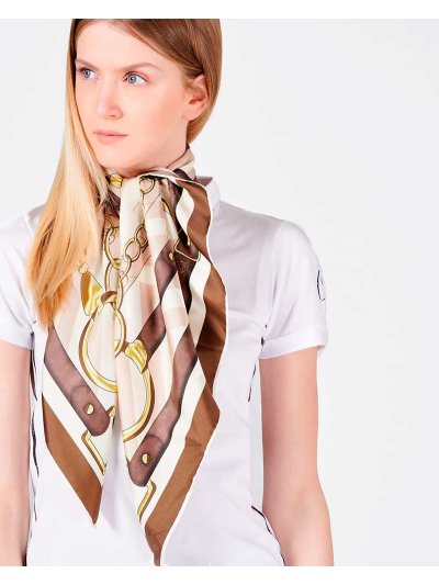 Fular de seda estampado en marrón, beige y dorado para mujer Rabat - Vestrum