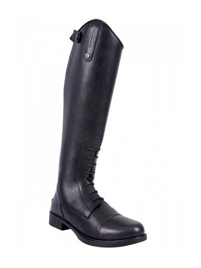 Botas de montar a caballo en piel negra con cordones junior ancha Julia - QHP