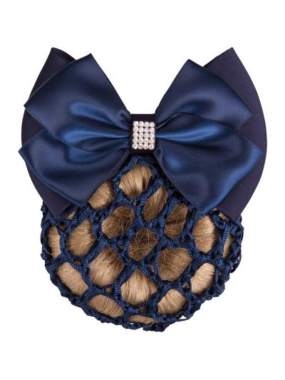 Navy blue hairnet with bow and rhinestones - BR