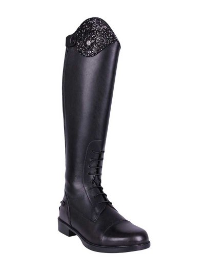 Botas negras de montar a caballo con cordones y solapa de brillantina junior anchas Romy - QHP