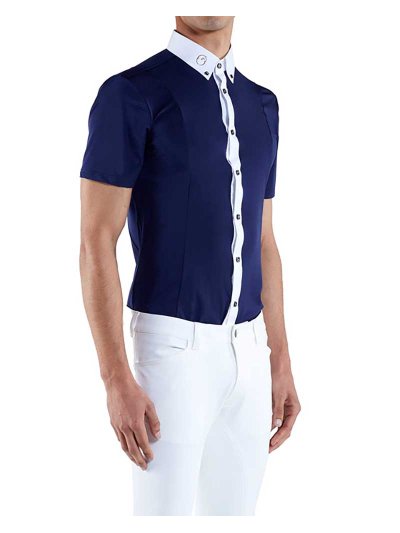 Camisa de competición de manga corta azul marino para hombre Cagliari - Vestrum