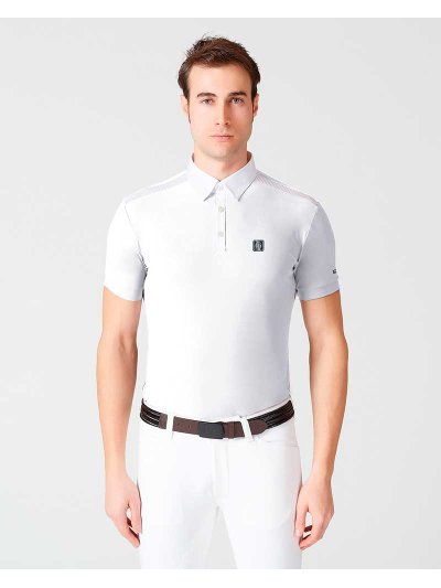 Polo blanco de manga corta con malla en los hombros y laterales para hombre Sassari - Vestrum