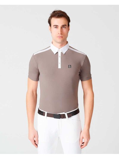 Polo de manga corta beige oscuro con malla blanca para hombre Sassari - Vestrum