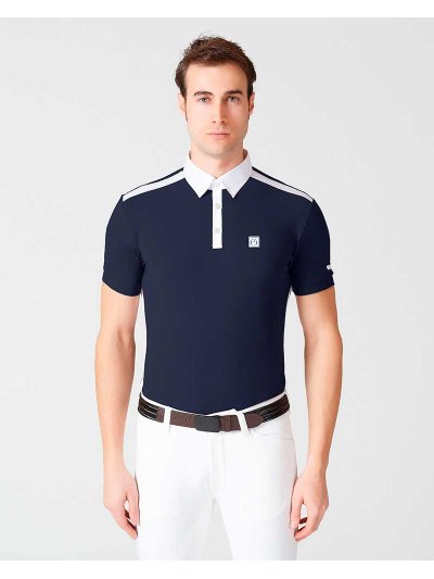 Polo de manga corta azul marino con malla blanca para hombre Sassari - Vestrum