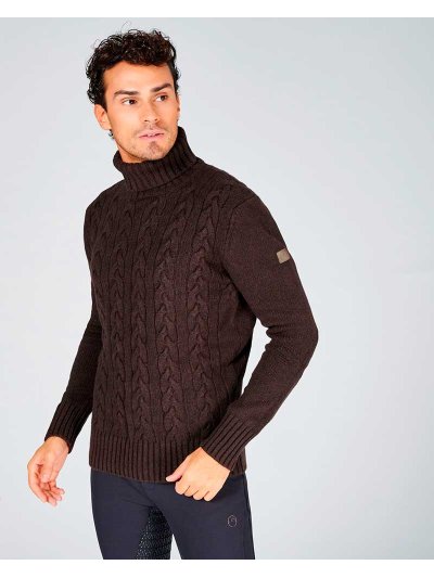 Jersey de ochos marrón oscuro con cuello alto y coderas para hombre Anchorage - Vestrum