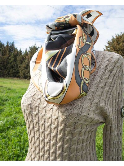 Foulard de seda con estampado de bridas e ilustraciones de equitación Shangai - Vestrum - imagen 3