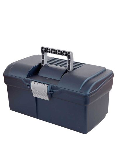 Caja de aseo pequeña azul marino y gris de 39,5x21,5x19,5cm Elena - Protack