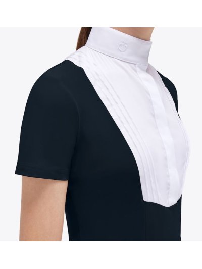 T-shirt de competicion à manches courtes bleu marine foncé et blanc pour fille - Cavalleria Toscana