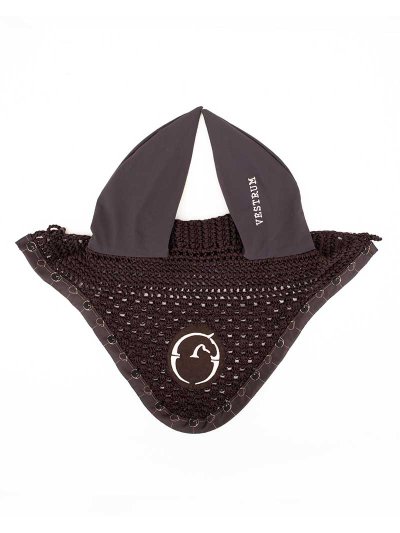 Bonnet marron avec front monogram et oreilles élastiques pour cheval Ancona - Vestrum