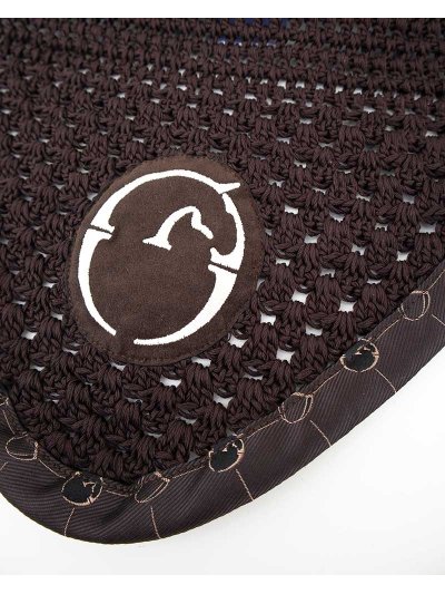 Bonnet marron avec front monogram et oreilles élastiques pour cheval Ancona - Vestrum - imagen 2