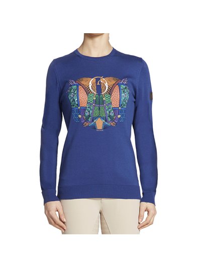 Fine blue knitted jumper with abstract print for women – Eindhoven - Vestrum