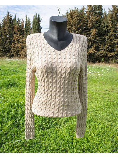 Lightweight beige cable-knit sweater for women Toledo model - Vestrum