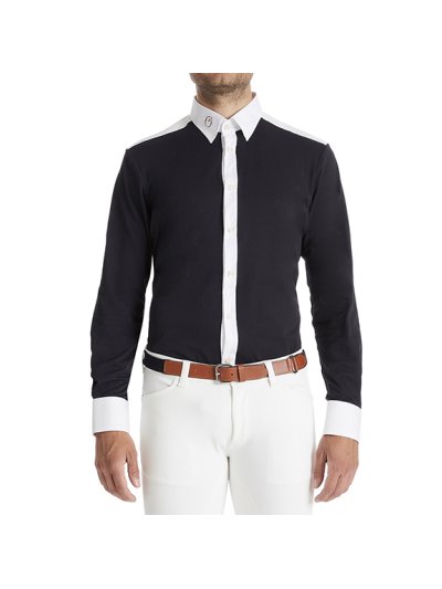 Chemise à manches longues de compétition en piqué bleu marine pour homme Taos - Vestrum