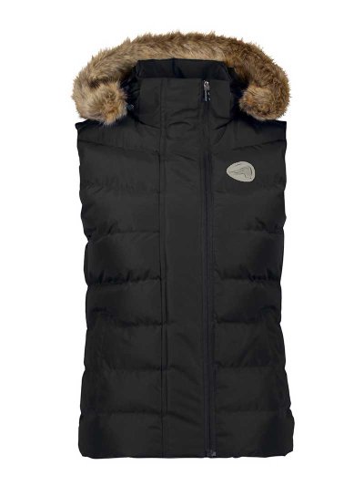 Women’s black padded vest with synthetic fur hood Farrah - Euro-Star