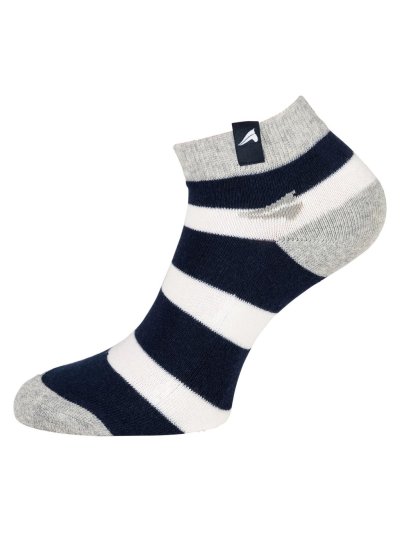 Calcetines tobilleros a rayas azul marino, blanco y gris Poly - Euro-Star