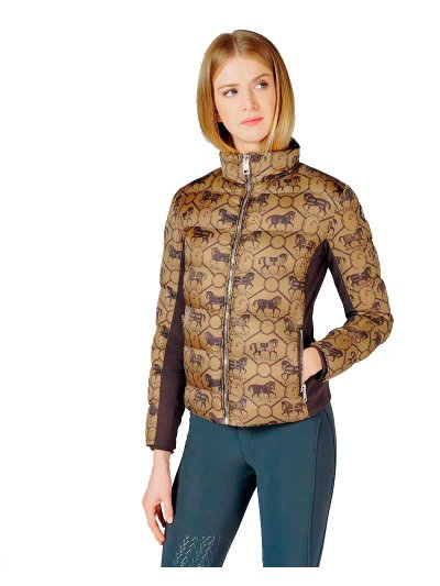 Bomber down jacket khaki and brown with monogram print for women St. Cavalli - Vestrum