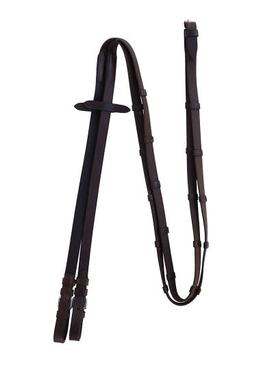 16mm Rubberized Leather Reins with Brown Stoppers for Horse - Waldhausen