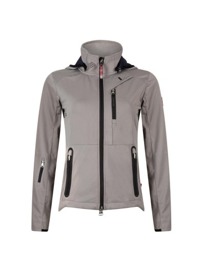 Breathable Grey Wind- and Water-Resistant Jacket with High Collar and Hood for Women – Febe Model - Euro-Star