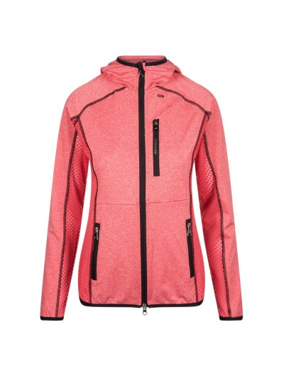 Very light pink/red training sweatshirt with grey zipper, fuchsia mesh sides, high collar, and hood for women – Rabea model - Euro-Star