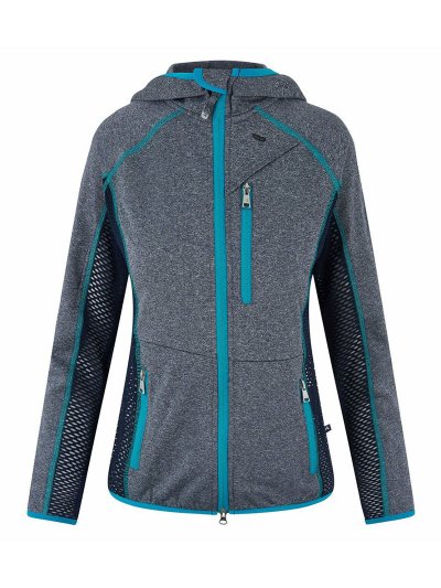 Grey Jacket with Hood and Turquoise &amp; Navy Mesh Details for Women – Rabea Model - Euro-Star