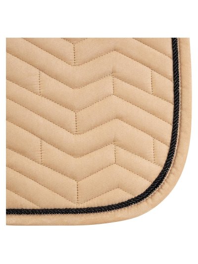 Light brown dressage saddle pad (amphora) with horizontal zigzag embroidery and a shiny cord of black stones - Anky - imagen 2