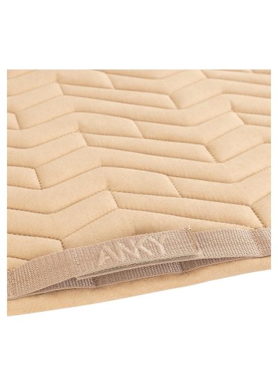 Light brown dressage saddle pad (amphora) with horizontal zigzag embroidery and a shiny cord of black stones - Anky - imagen 4