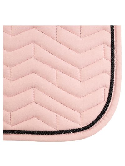 Light pink dressage saddle pad (bridal rose) with horizontal zigzag embroidery and a shiny black stone cord - Anky - imagen 2