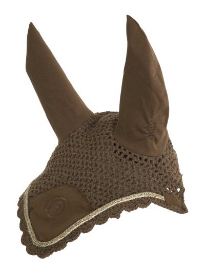 Orejeras marrones (tawny brown) con cordón dorado/plateado y orejas elásticas para caballo y pony - Anky