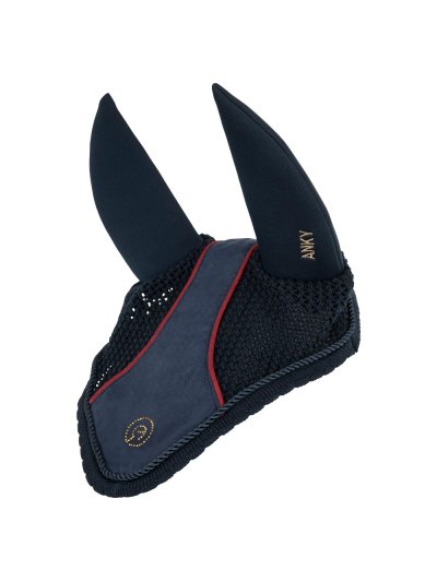 Orejeras azul marino (dark navy) con detalles en granate y orejas antirruido para caballo y pony - Anky