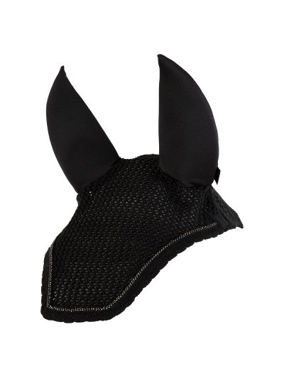 Bonnet en crochet noir décoré de bordure tressée à perles et oreilles coton et néoprène amovibles pour cheval - Anky